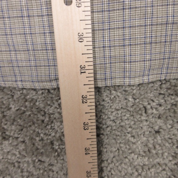 Yves Saint Laurent Shirt Mens Large Beige Plaid Band Collar Pockets Button Up - Picture 8 of 10